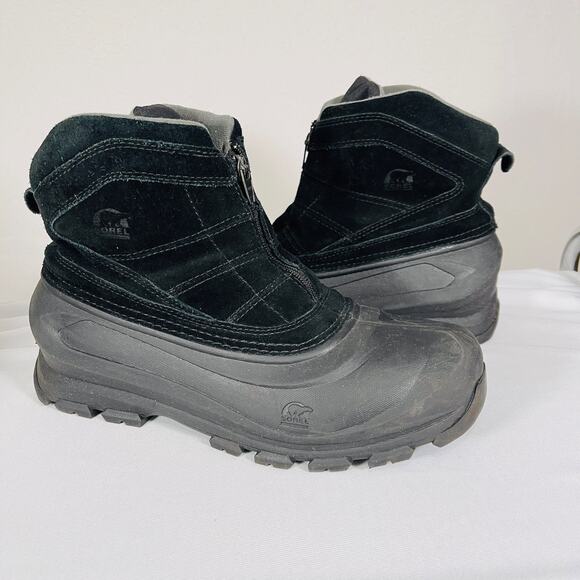 Sorel Winter Snow Boots Mens 9 Black Suede Waterproof Cold Mountain Zip Up - Picture 1 of 10